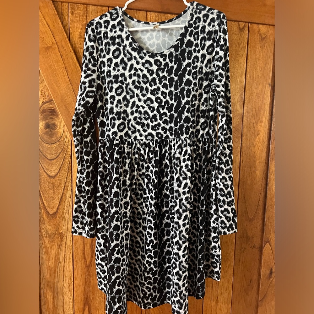 Stylish Black and White Leopard Print Kids Dress